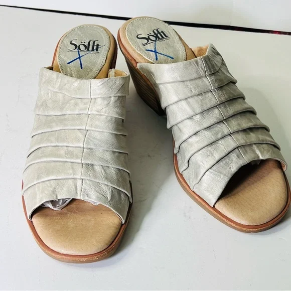 SOFFT CHRISSIE RUCHED LEATHER CHUNKY HEEL MULES SLIDES SIZE 9.5 NWOT - Picture 9 of 10